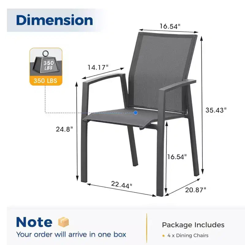 Set of 4 Aluminum Patio Dining Chairs 22.44 Wide Fully Assembled Stackable Outdoor Weather