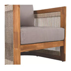 Acacia Wood Outdoor Club Chair with Curved Tub Design, Woven Rope Accents, Water-Resistant Cushions, Slat Construction for Patio or Garden