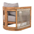Acacia Wood Outdoor Club Chair with Curved Tub Design, Woven Rope Accents, Water-Resistant Cushions, Slat Construction for Patio or Garden