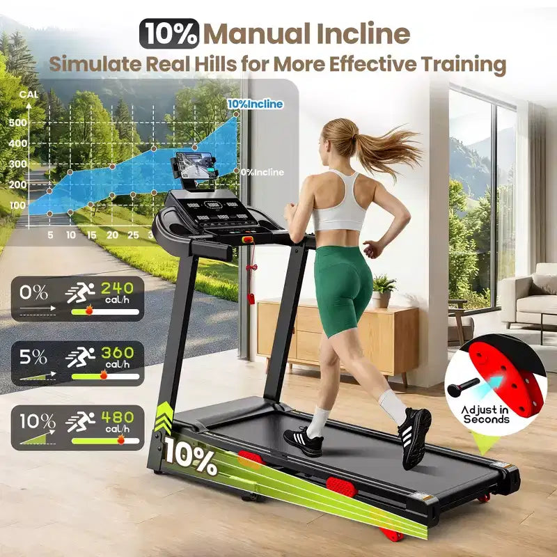 3.75HP Up to 9MPH Folding Treadmill Motorized Running Machine 105 Preset Program & LCD Display Screen