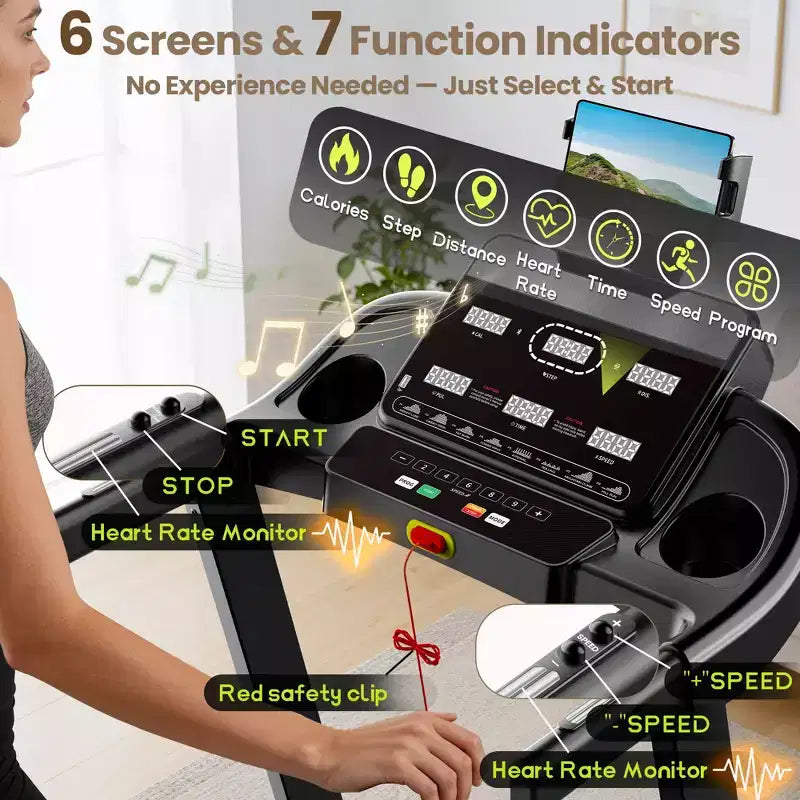 3.75HP Up to 9MPH Folding Treadmill Motorized Running Machine 105 Preset Program & LCD Display Screen