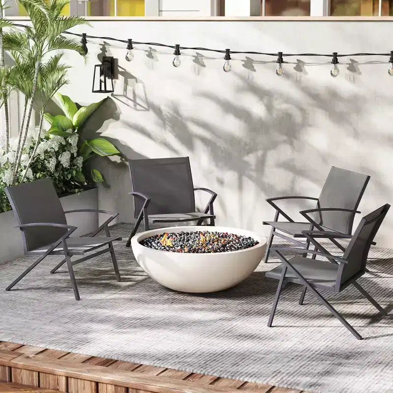 Costway Patio Chairs Set of 2/4 with Heavy Duty Metal Frame Curved Backrests and Armrests