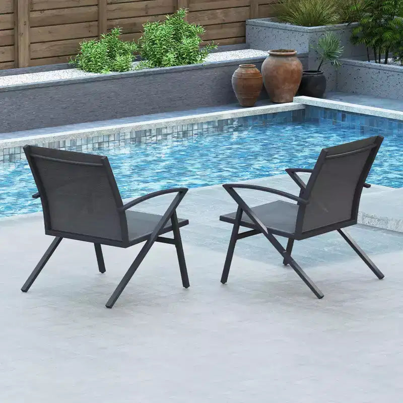 Costway Patio Chairs Set of 2/4 with Heavy Duty Metal Frame Curved Backrests and Armrests