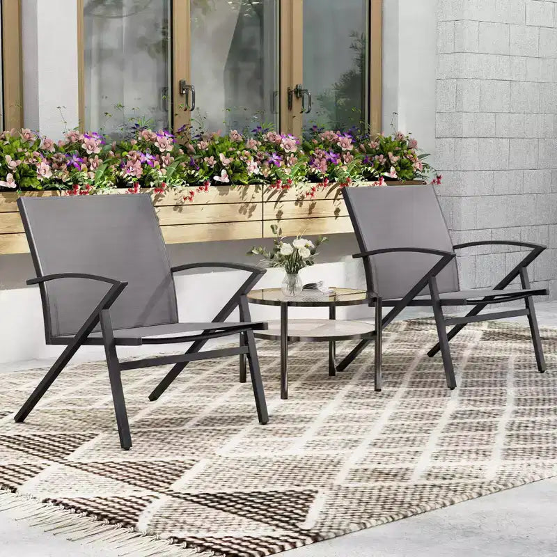 Costway Patio Chairs Set of 2/4 with Heavy Duty Metal Frame Curved Backrests and Armrests