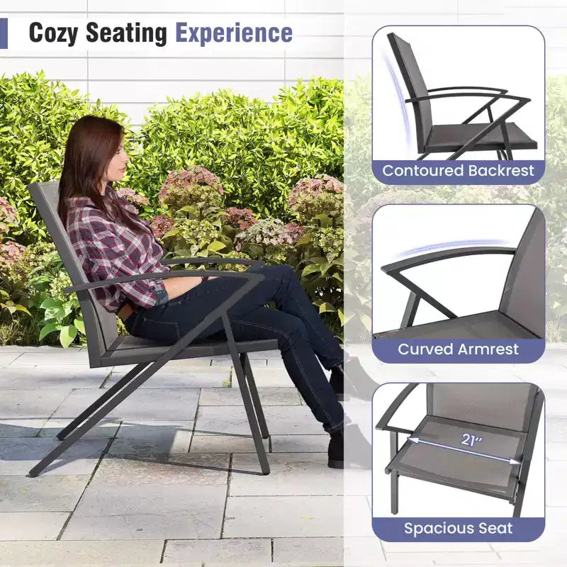 Costway Patio Chairs Set of 2/4 with Heavy Duty Metal Frame Curved Backrests and Armrests