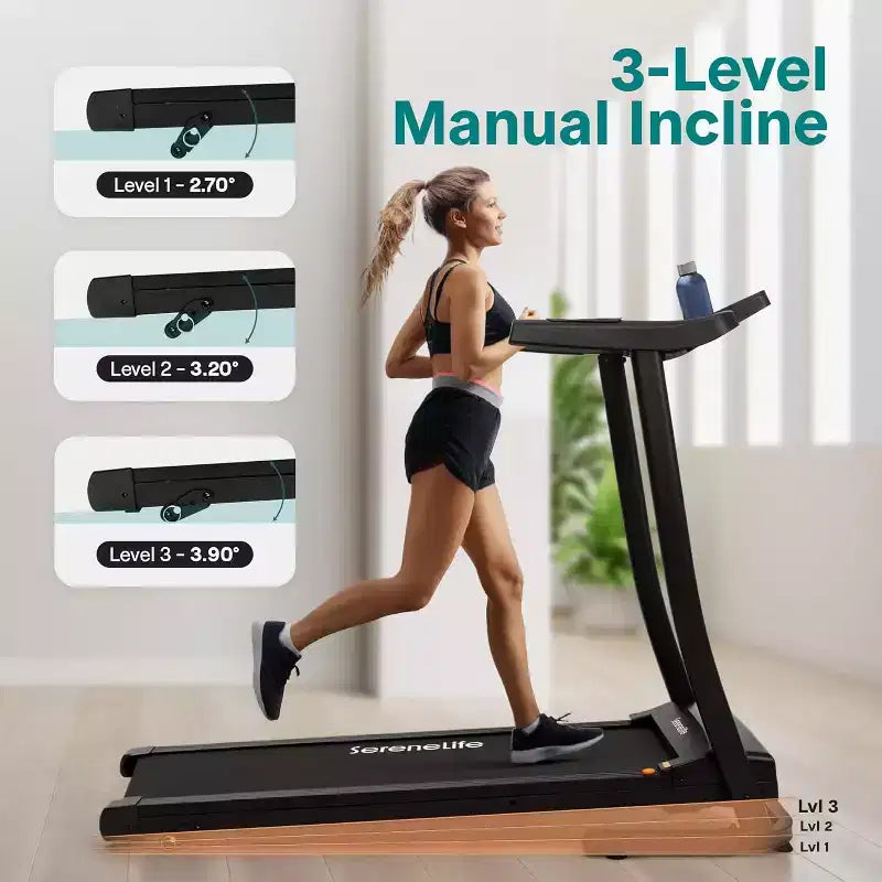 SereneLife Portable Folding Treadmill with Adjustable Incline & 12 Pre-set Workout Programs