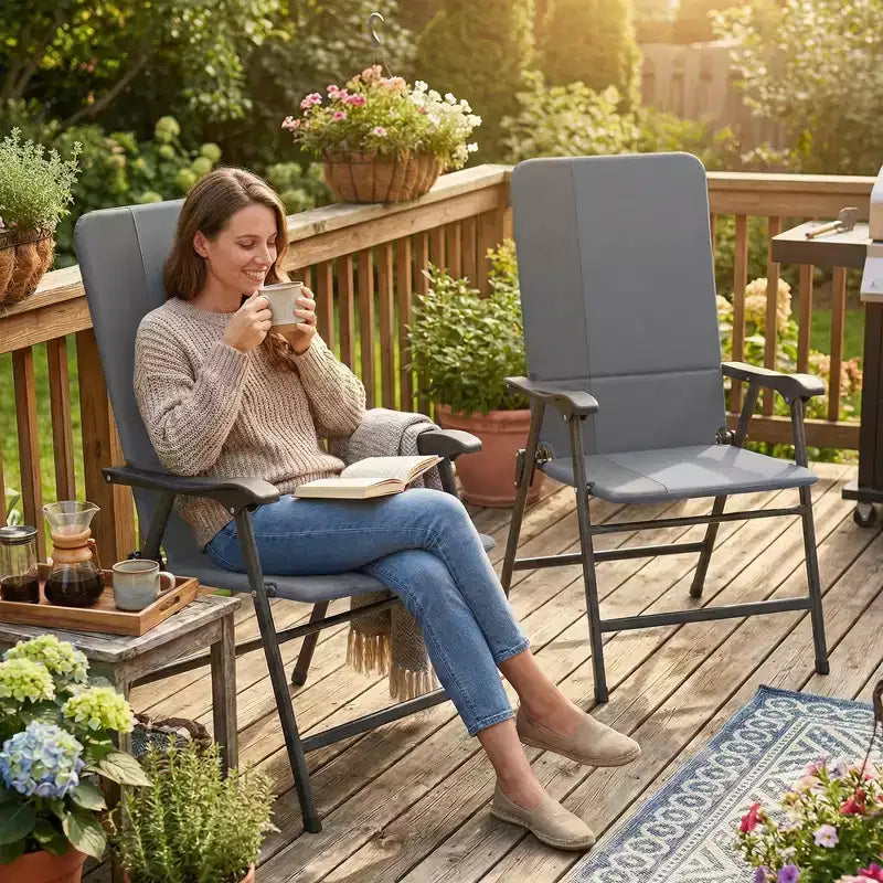Outsunny Folding Patio Chairs Set of 2, Padded High Back Lawn Chairs with Armrests, 600D Oxford Fabric, Portable Outdoor Camping Chairs