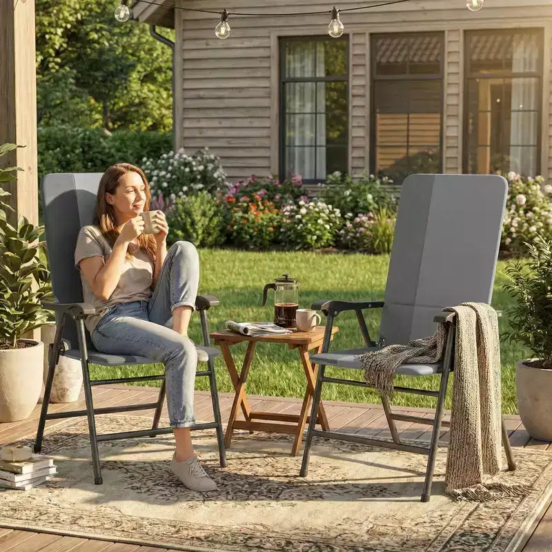 Outsunny Folding Patio Chairs Set of 2, Padded High Back Lawn Chairs with Armrests, 600D Oxford Fabric, Portable Outdoor Camping Chairs
