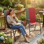 Outsunny Folding Patio Chairs Set of 2, Padded High Back Lawn Chairs with Armrests, 600D Oxford Fabric, Portable Outdoor Camping Chairs