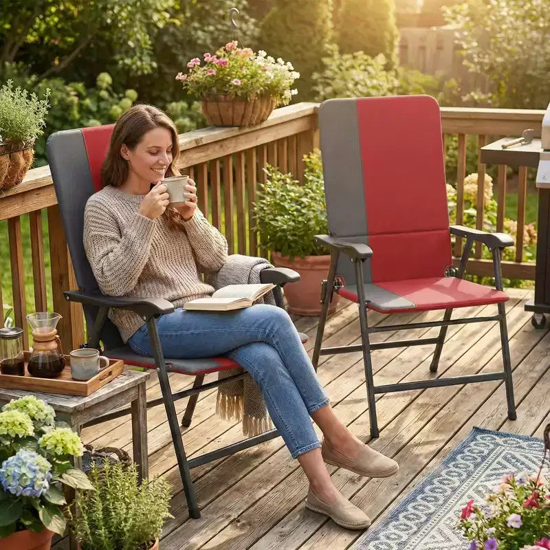 Outsunny Folding Patio Chairs Set of 2, Padded High Back Lawn Chairs with Armrests, 600D Oxford Fabric, Portable Outdoor Camping Chairs