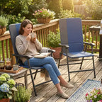 Outsunny Folding Patio Chairs Set of 2, Padded High Back Lawn Chairs with Armrests, 600D Oxford Fabric, Portable Outdoor Camping Chairs