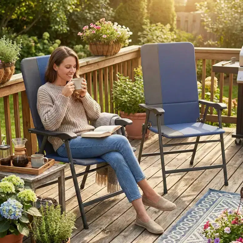 Outsunny Folding Patio Chairs Set of 2, Padded High Back Lawn Chairs with Armrests, 600D Oxford Fabric, Portable Outdoor Camping Chairs