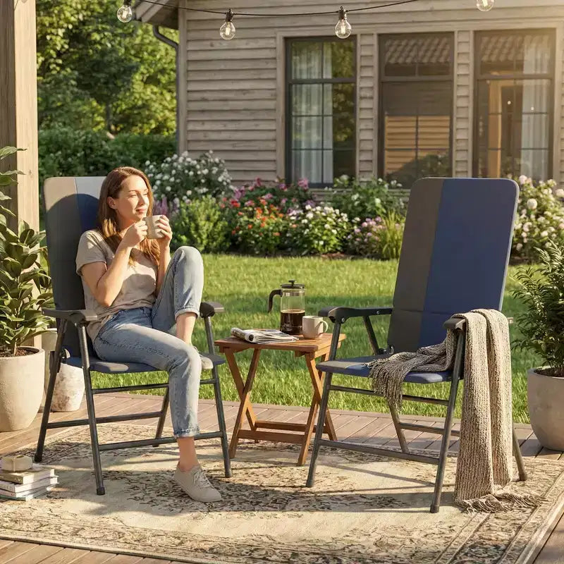 Outsunny Folding Patio Chairs Set of 2, Padded High Back Lawn Chairs with Armrests, 600D Oxford Fabric, Portable Outdoor Camping Chairs