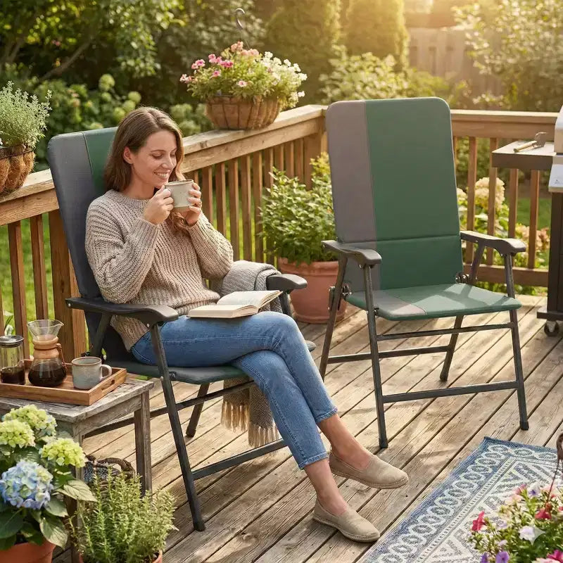Outsunny Folding Patio Chairs Set of 2, Padded High Back Lawn Chairs with Armrests, 600D Oxford Fabric, Portable Outdoor Camping Chairs