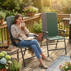 Outsunny Folding Patio Chairs Set of 2, Padded High Back Lawn Chairs with Armrests, 600D Oxford Fabric, Portable Outdoor Camping Chairs