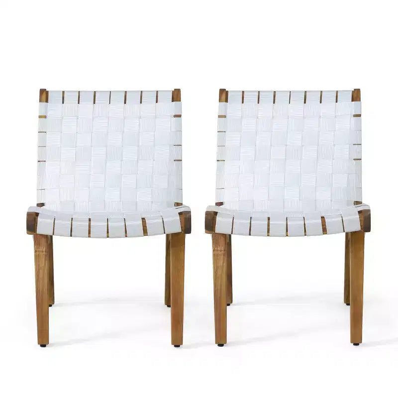 ModernLuxe Acacia Wood Outdoor Lounge Chairs, Patio Rope Weave Accent Chair with Sunken Ergonomic Contour - Set of 2