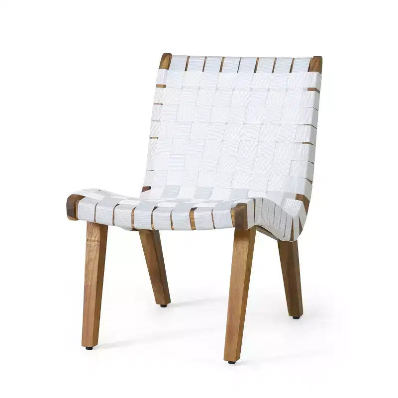 ModernLuxe Acacia Wood Outdoor Lounge Chairs, Patio Rope Weave Accent Chair with Sunken Ergonomic Contour - Set of 2