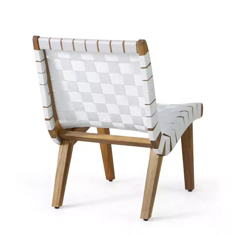 ModernLuxe Acacia Wood Outdoor Lounge Chairs, Patio Rope Weave Accent Chair with Sunken Ergonomic Contour - Set of 2