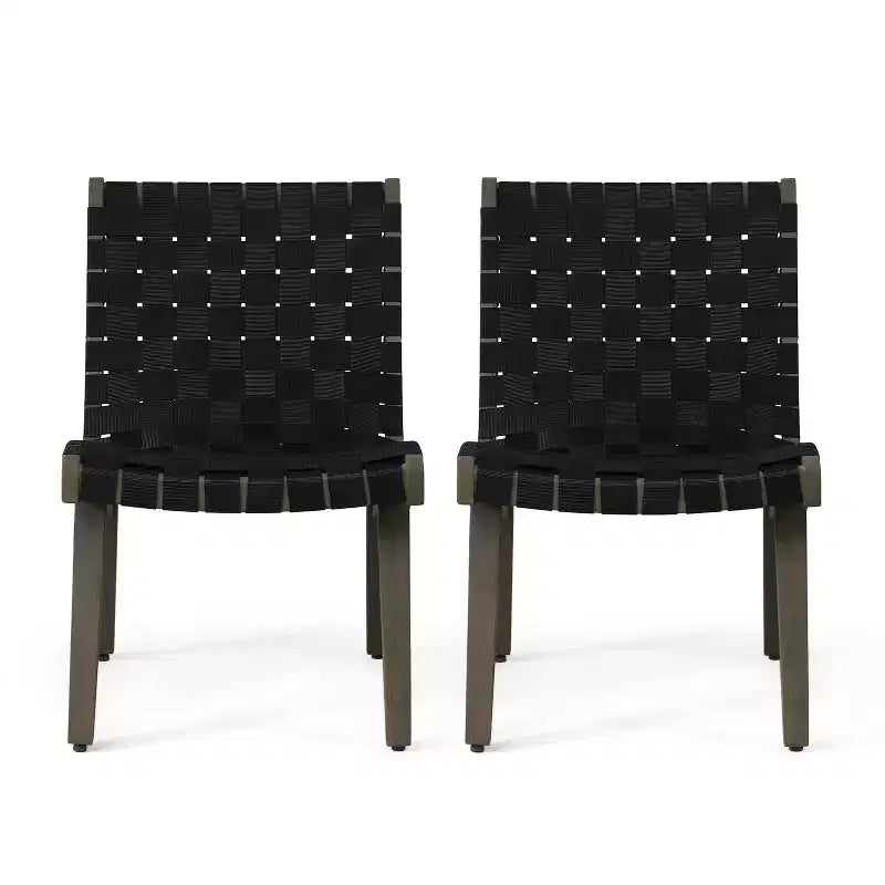 ModernLuxe Acacia Wood Outdoor Lounge Chairs, Patio Rope Weave Accent Chair with Sunken Ergonomic Contour - Set of 2