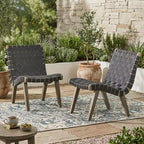 ModernLuxe Acacia Wood Outdoor Lounge Chairs, Patio Rope Weave Accent Chair with Sunken Ergonomic Contour - Set of 2