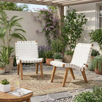 ModernLuxe Acacia Wood Outdoor Lounge Chairs, Patio Rope Weave Accent Chair with Sunken Ergonomic Contour - Set of 2