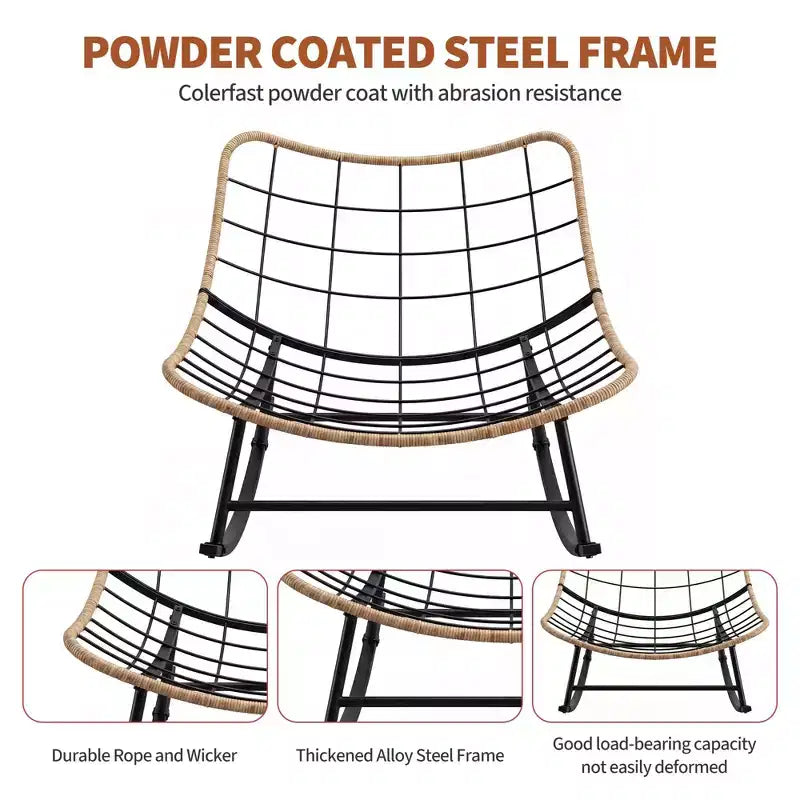 Outdoor Rocking Chair with Thick Cushion, 450 Lbs Heavy Duty Metal Frame, Water-Resistant Indoor/Outdoor Lounge Chair for Patio, Garden & Living Room