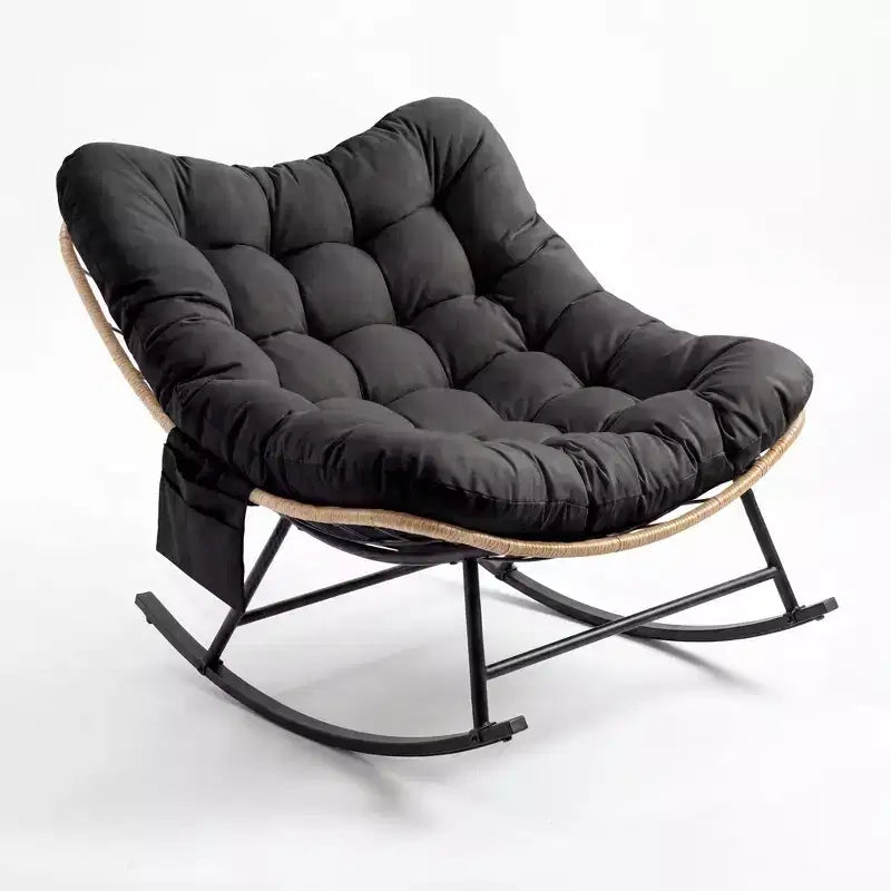 Outdoor Rocking Chair with Thick Cushion, 450 Lbs Heavy Duty Metal Frame, Water-Resistant Indoor/Outdoor Lounge Chair for Patio, Garden & Living Room
