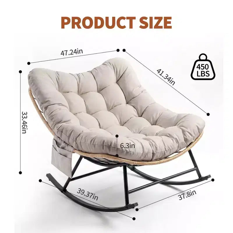 Outdoor Rocking Chair with Thick Cushion, 450 Lbs Heavy Duty Metal Frame, Water-Resistant Indoor/Outdoor Lounge Chair for Patio, Garden & Living Room