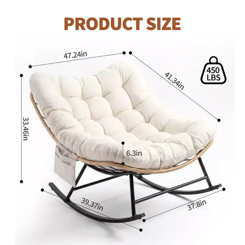 Outdoor Rocking Chair with Thick Cushion, 450 Lbs Heavy Duty Metal Frame, Water-Resistant Indoor/Outdoor Lounge Chair for Patio, Garden & Living Room