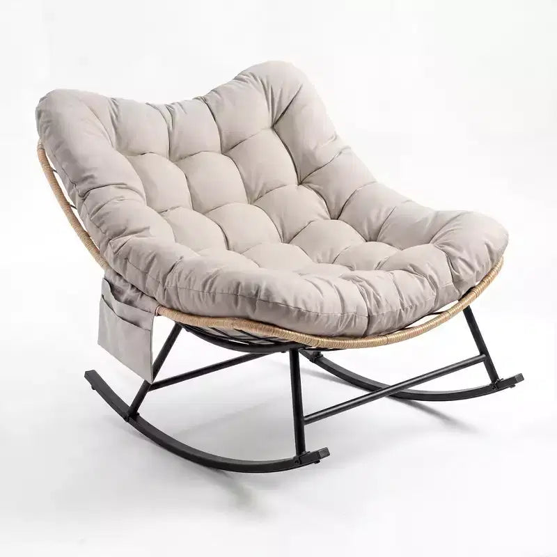 Outdoor Rocking Chair with Thick Cushion, 450 Lbs Heavy Duty Metal Frame, Water-Resistant Indoor/Outdoor Lounge Chair for Patio, Garden & Living Room