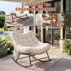 Outdoor Rocking Chair with Thick Cushion, 450 Lbs Heavy Duty Metal Frame, Water-Resistant Indoor/Outdoor Lounge Chair for Patio, Garden & Living Room