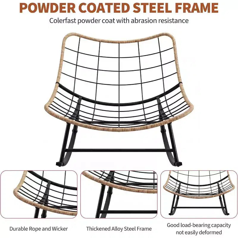 Outdoor Rocking Chair with Thick Cushion, 450 Lbs Heavy Duty Metal Frame, Water-Resistant Indoor/Outdoor Lounge Chair for Patio, Garden & Living Room
