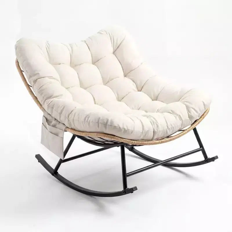 Outdoor Rocking Chair with Thick Cushion, 450 Lbs Heavy Duty Metal Frame, Water-Resistant Indoor/Outdoor Lounge Chair for Patio, Garden & Living Room