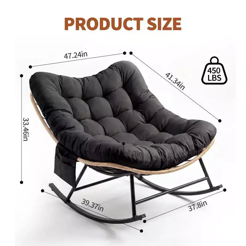 Outdoor Rocking Chair with Thick Cushion, 450 Lbs Heavy Duty Metal Frame, Water-Resistant Indoor/Outdoor Lounge Chair for Patio, Garden & Living Room