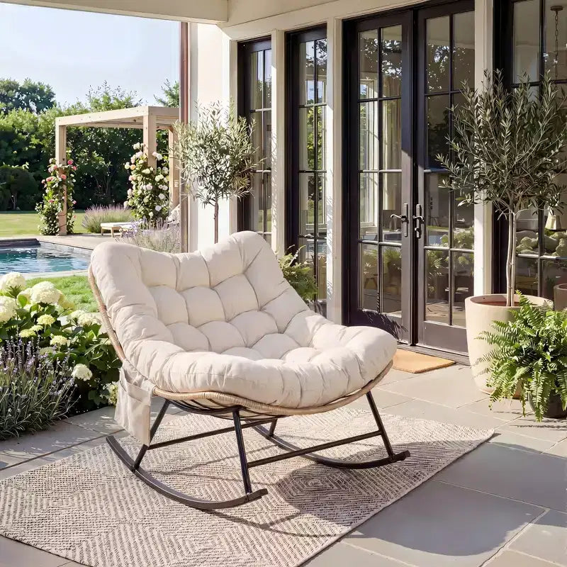 Outdoor Rocking Chair with Thick Cushion, 450 Lbs Heavy Duty Metal Frame, Water-Resistant Indoor/Outdoor Lounge Chair for Patio, Garden & Living Room