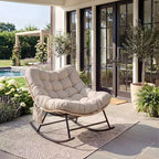 Outdoor Rocking Chair with Thick Cushion, 450 Lbs Heavy Duty Metal Frame, Water-Resistant Indoor/Outdoor Lounge Chair for Patio, Garden & Living Room