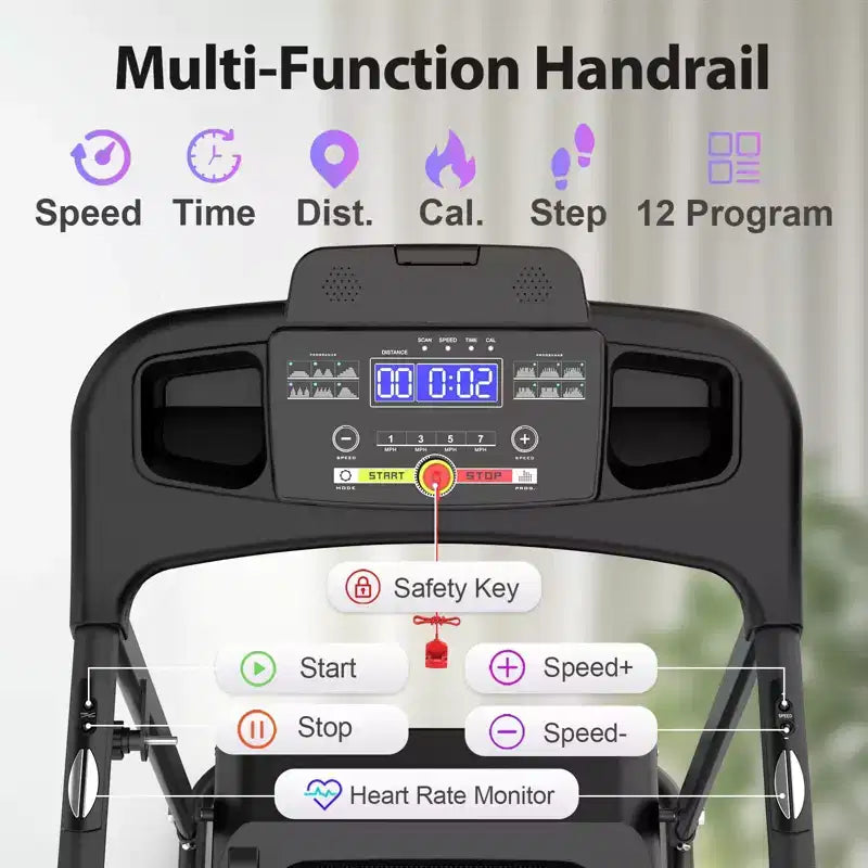 NAYSAYE Foldable Incline Treadmill, Walking Running Machine with Heart Rate Monitor & Cup Holder for Home Gym, Black, 48.62*25.19*46.65