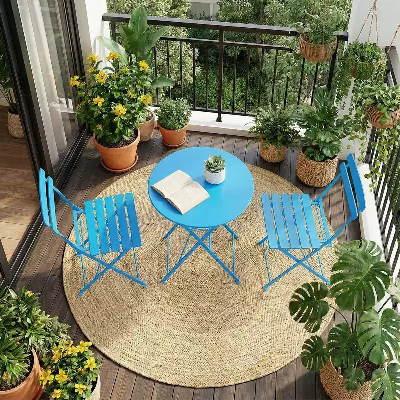 3-Piece Foldable Patio Bistro Chair Set, Rustproof Steel Frame, Space Saving Indoor Outdoor Table and Chairs for Balcony Porch