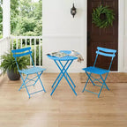 3-Piece Foldable Patio Bistro Chair Set, Rustproof Steel Frame, Space Saving Indoor Outdoor Table and Chairs for Balcony Porch