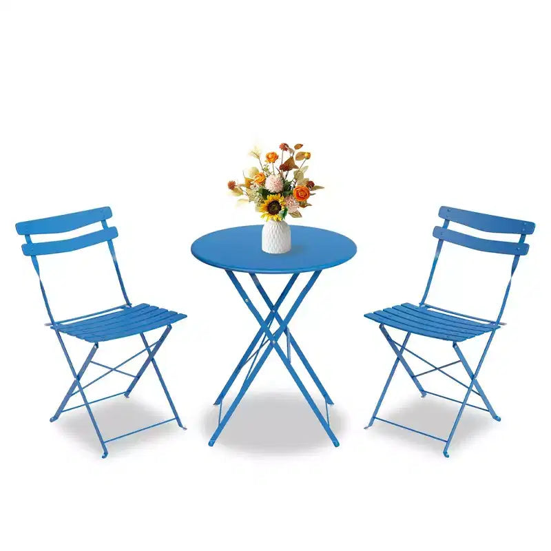 3-Piece Foldable Patio Bistro Chair Set, Rustproof Steel Frame, Space Saving Indoor Outdoor Table and Chairs for Balcony Porch