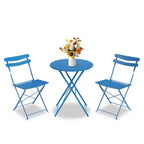 3-Piece Foldable Patio Bistro Chair Set, Rustproof Steel Frame, Space Saving Indoor Outdoor Table and Chairs for Balcony Porch