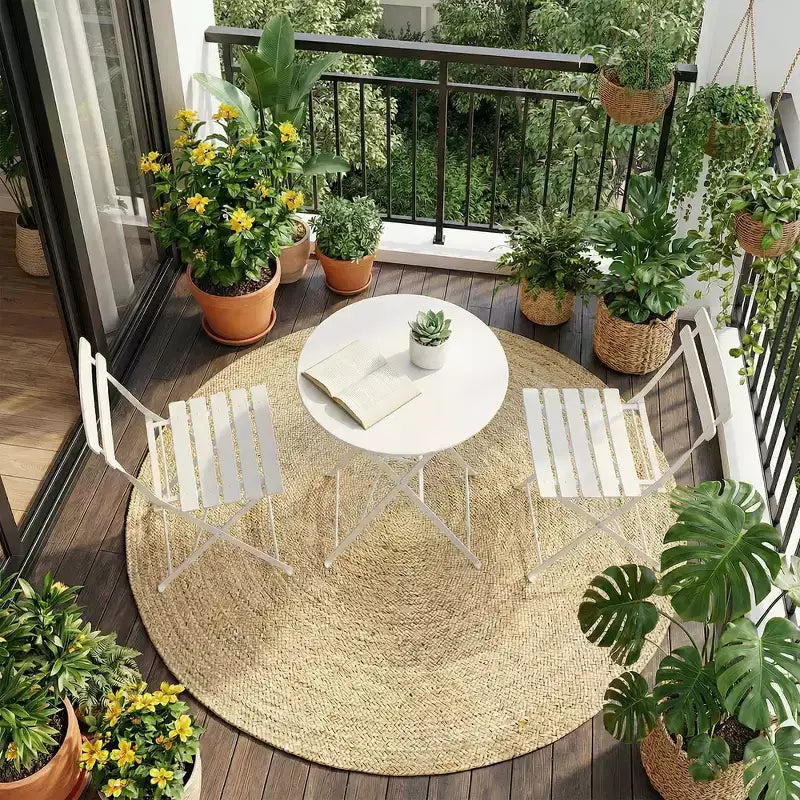 3-Piece Foldable Patio Bistro Chair Set, Rustproof Steel Frame, Space Saving Indoor Outdoor Table and Chairs for Balcony Porch