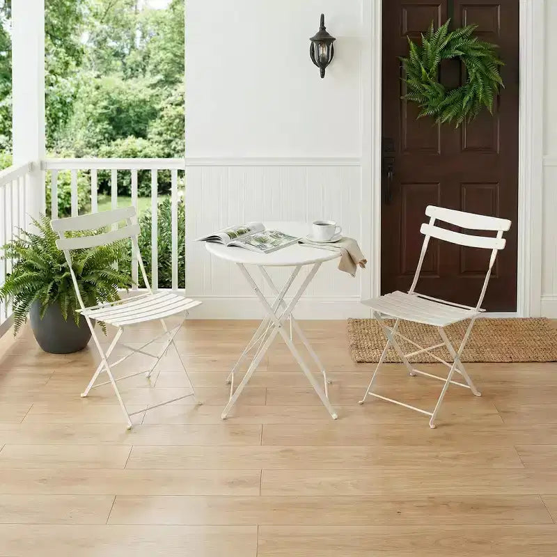 3-Piece Foldable Patio Bistro Chair Set, Rustproof Steel Frame, Space Saving Indoor Outdoor Table and Chairs for Balcony Porch