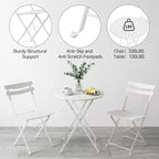 3-Piece Foldable Patio Bistro Chair Set, Rustproof Steel Frame, Space Saving Indoor Outdoor Table and Chairs for Balcony Porch