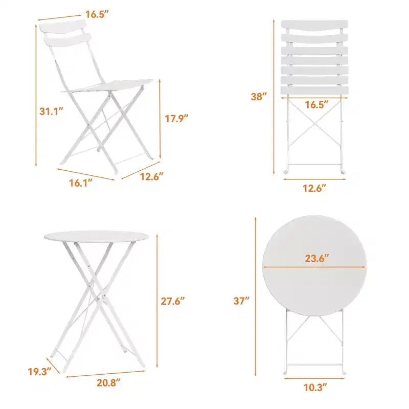 3-Piece Foldable Patio Bistro Chair Set, Rustproof Steel Frame, Space Saving Indoor Outdoor Table and Chairs for Balcony Porch