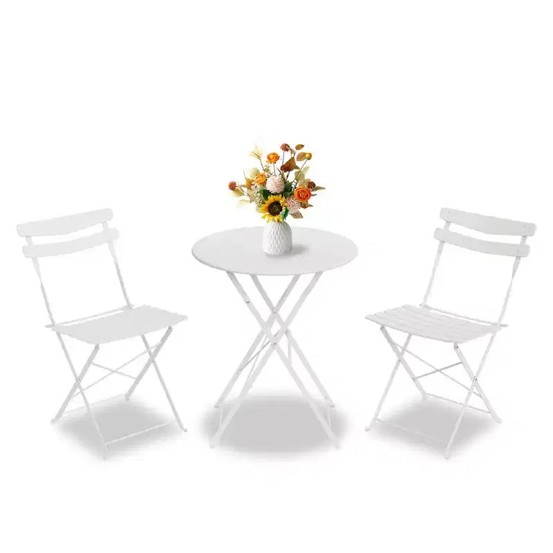3-Piece Foldable Patio Bistro Chair Set, Rustproof Steel Frame, Space Saving Indoor Outdoor Table and Chairs for Balcony Porch