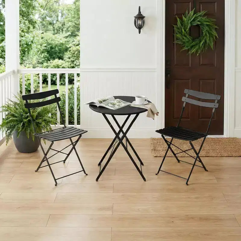 3-Piece Foldable Patio Bistro Chair Set, Rustproof Steel Frame, Space Saving Indoor Outdoor Table and Chairs for Balcony Porch