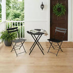 3-Piece Foldable Patio Bistro Chair Set, Rustproof Steel Frame, Space Saving Indoor Outdoor Table and Chairs for Balcony Porch