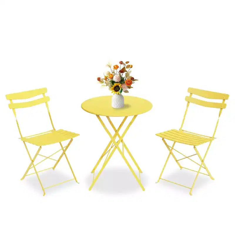 3-Piece Foldable Patio Bistro Chair Set, Rustproof Steel Frame, Space Saving Indoor Outdoor Table and Chairs for Balcony Porch