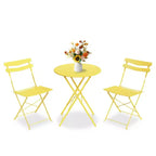 3-Piece Foldable Patio Bistro Chair Set, Rustproof Steel Frame, Space Saving Indoor Outdoor Table and Chairs for Balcony Porch